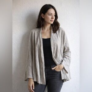 Flax Sz L Neutral Light Grey Linen Flowy Short Kimono Jacket